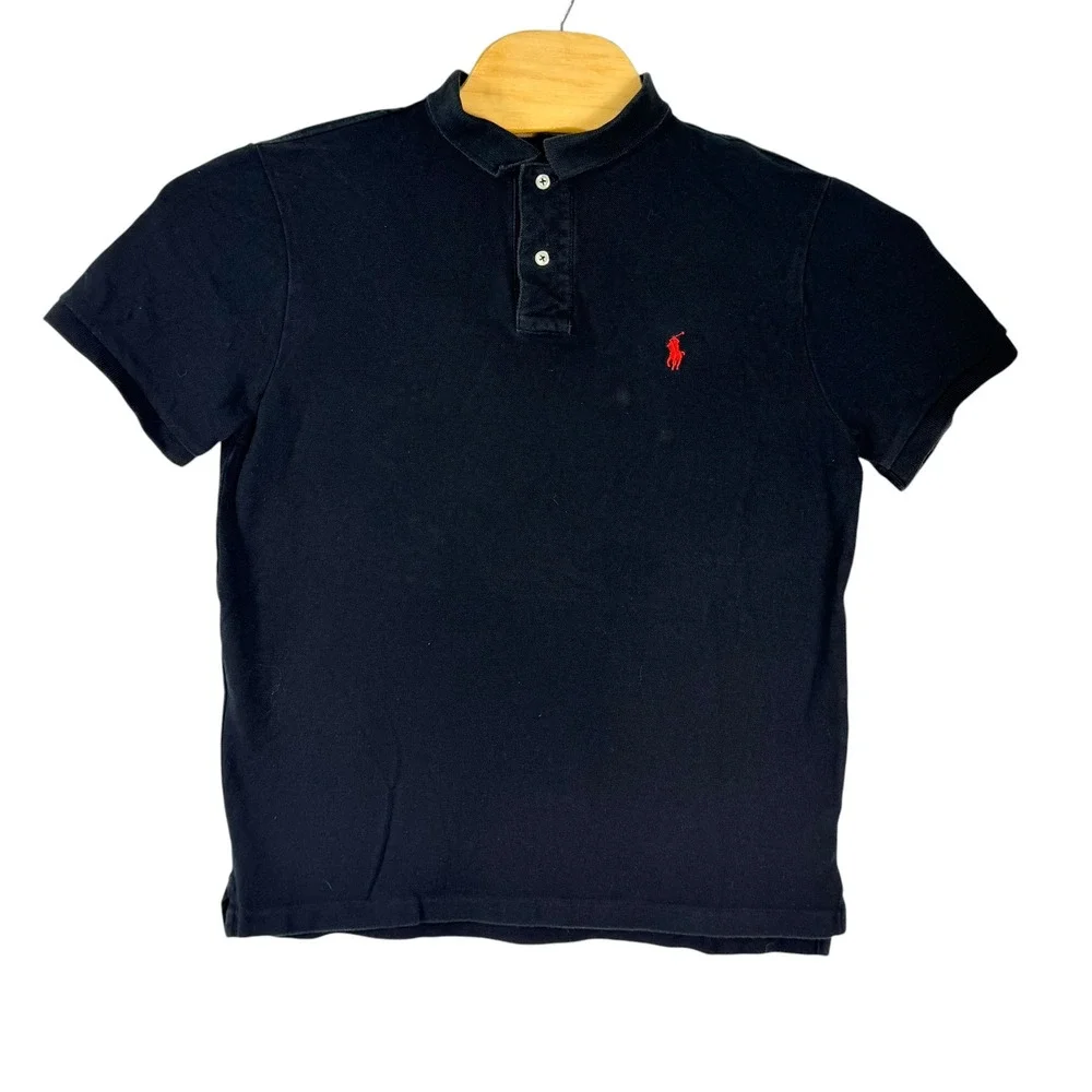 Polo Ralph Lauren Polo Shirt Mens L Black Custom Slim Fit Cotton Pique Red Pony